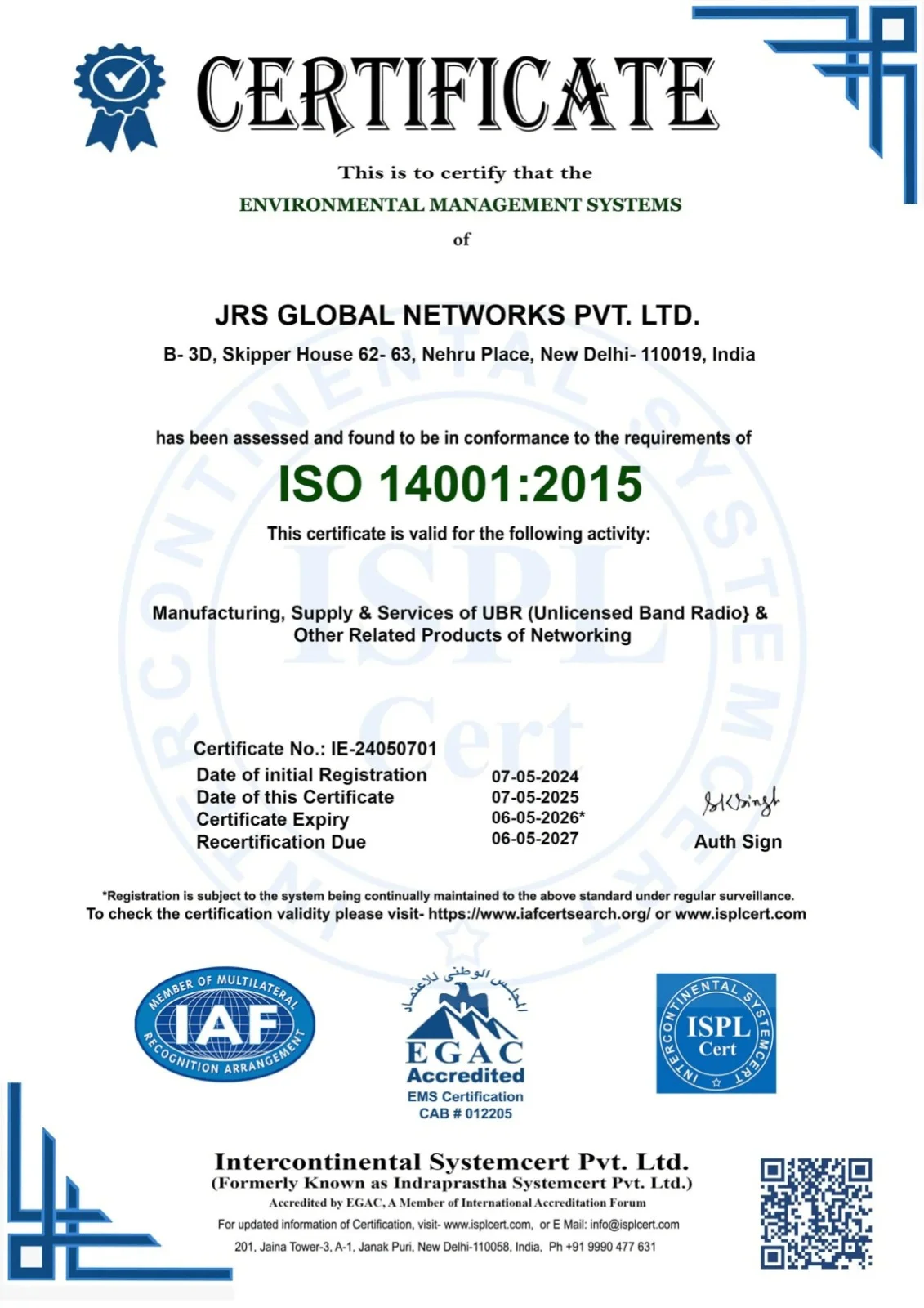 JRS Global PVT LTD Certification 2